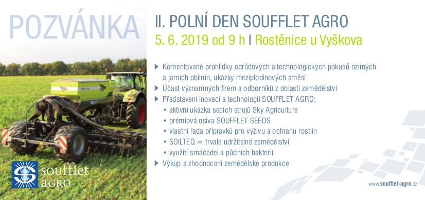 Polní den SOUFFLET AGRO v Rostěnicích se blíží!